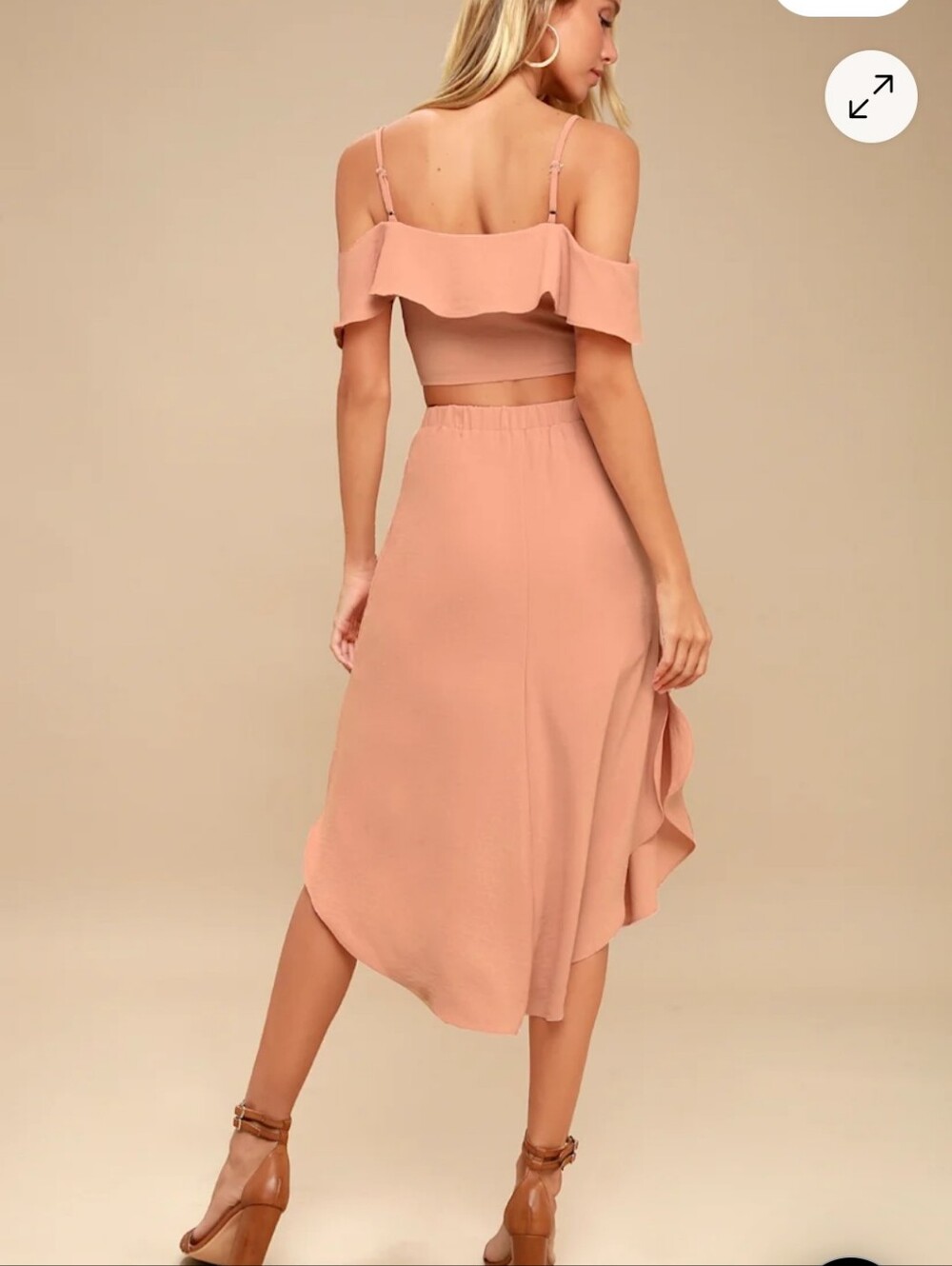 Lulus Malta Dusty Pink Mauve Button Up Skirt Off The Shoulder Top Set Sm - Picture 3 of 9